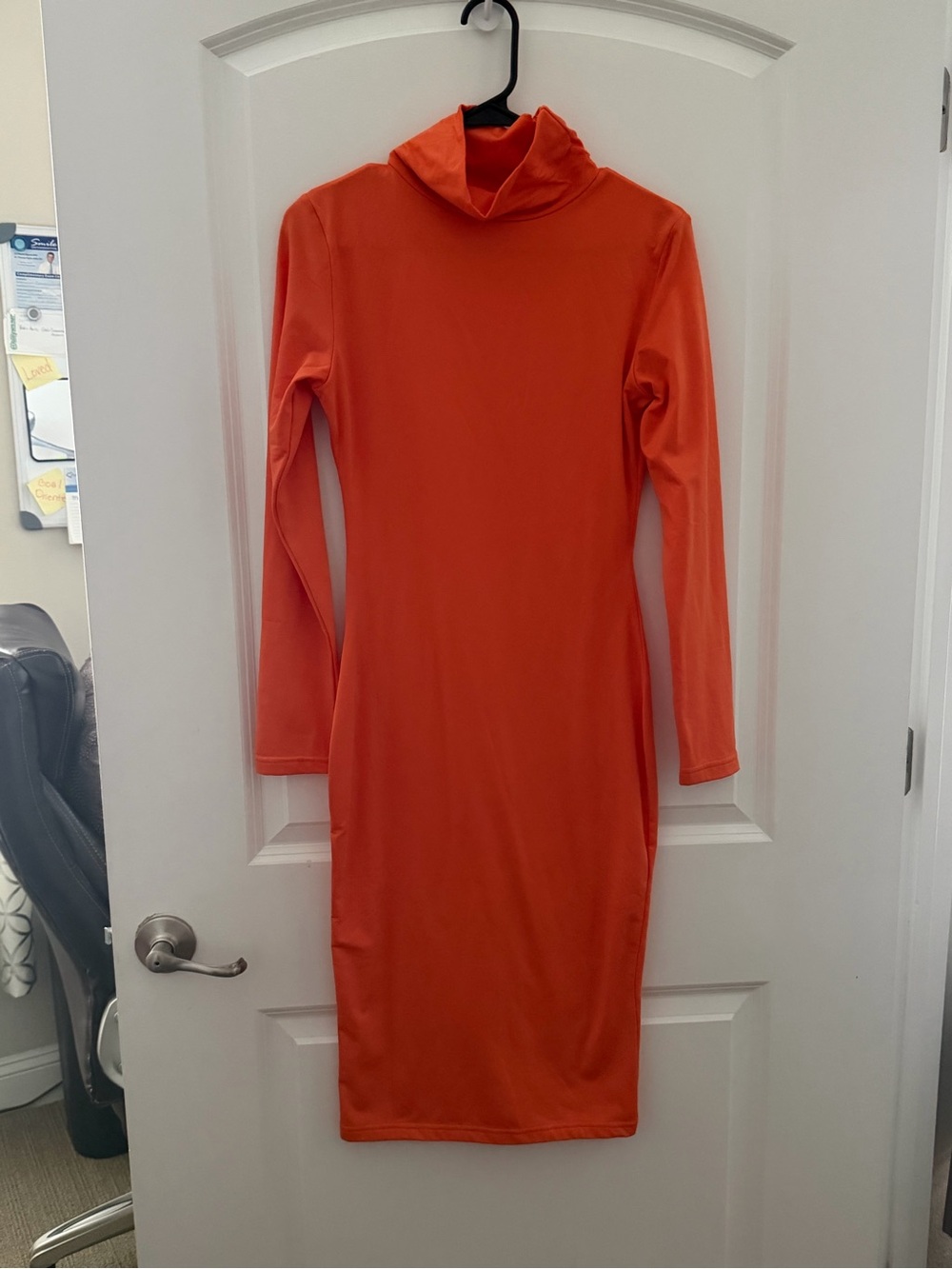 Orange Turtleneck Long Sleeve Bodycon Dress